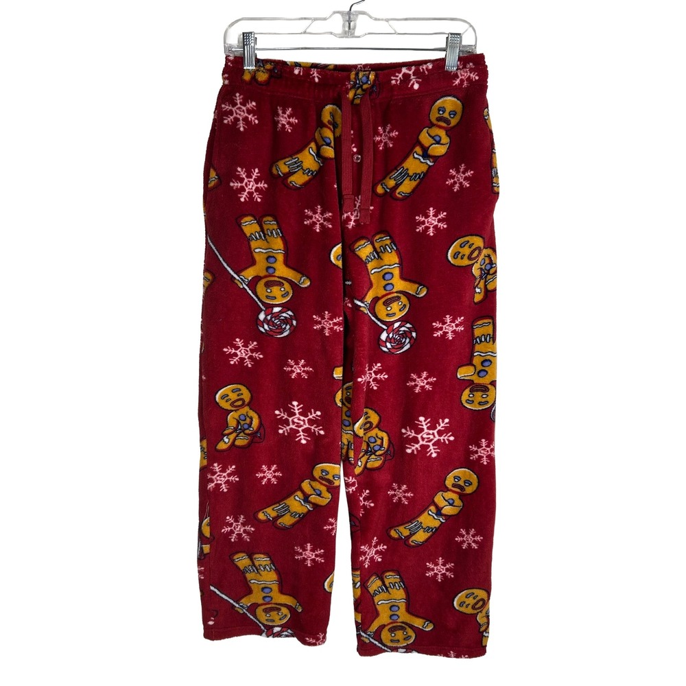 Shrek Gingy Gingerbread Man Fleece Pajama Pants Red Christmas Holiday Small